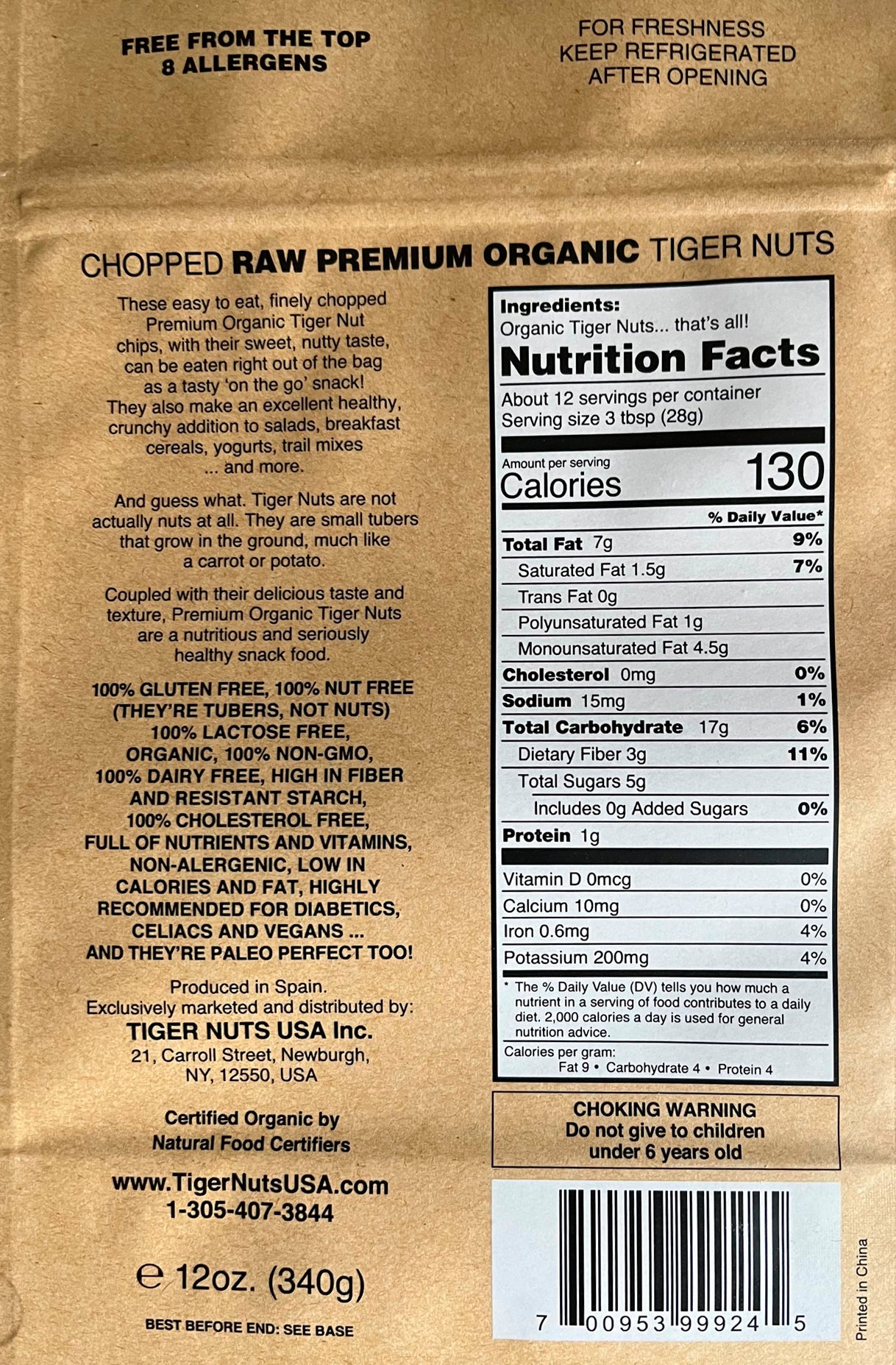 Chopped Tiger Nuts in 12 oz bag - (Currently Back Ordered)