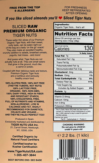 Sliced Tiger Nuts in Kilo box (2.2 lbs.)