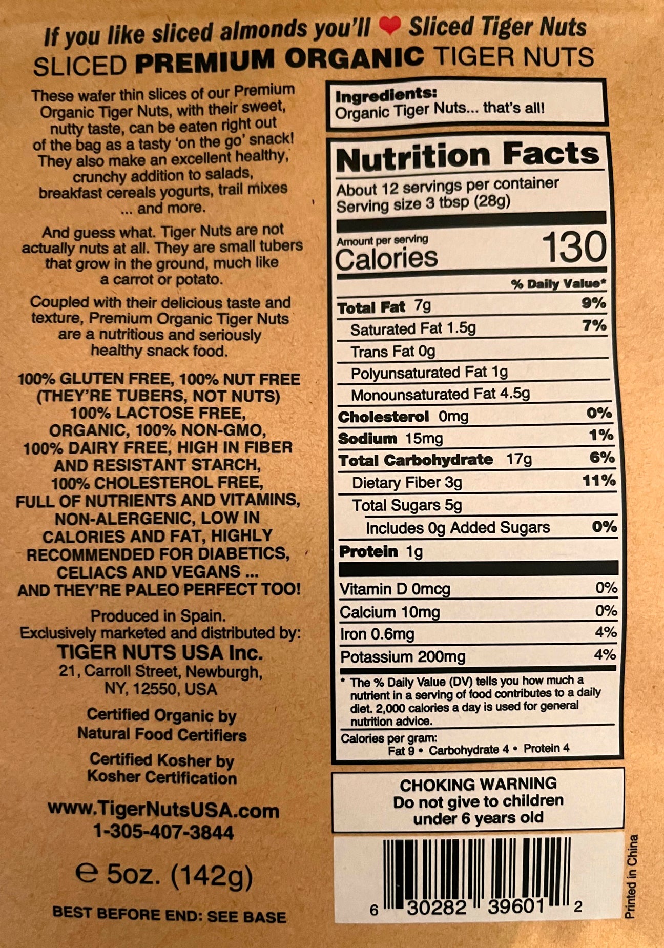 Raw Premium Organic Tiger Nuts in 5 oz bags